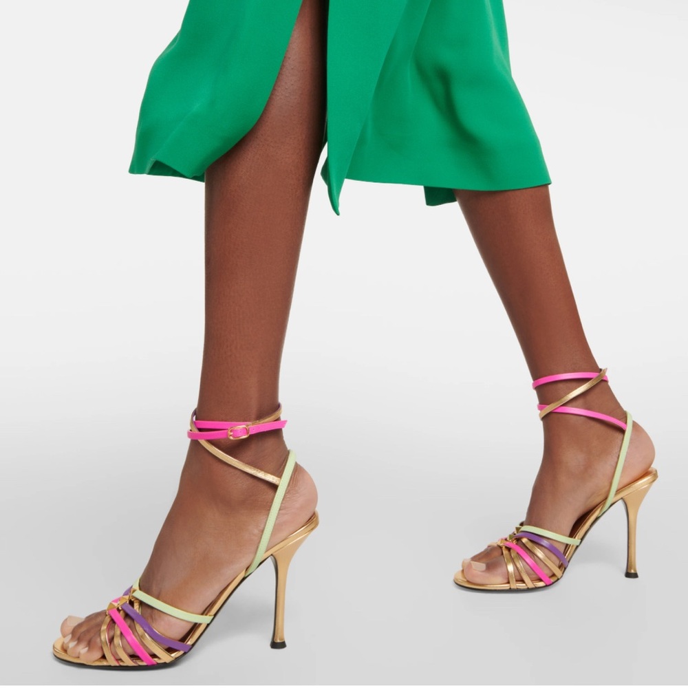 Valentino Garavani Gold Multi-Color Strappy Heels - Picture 5 of 5